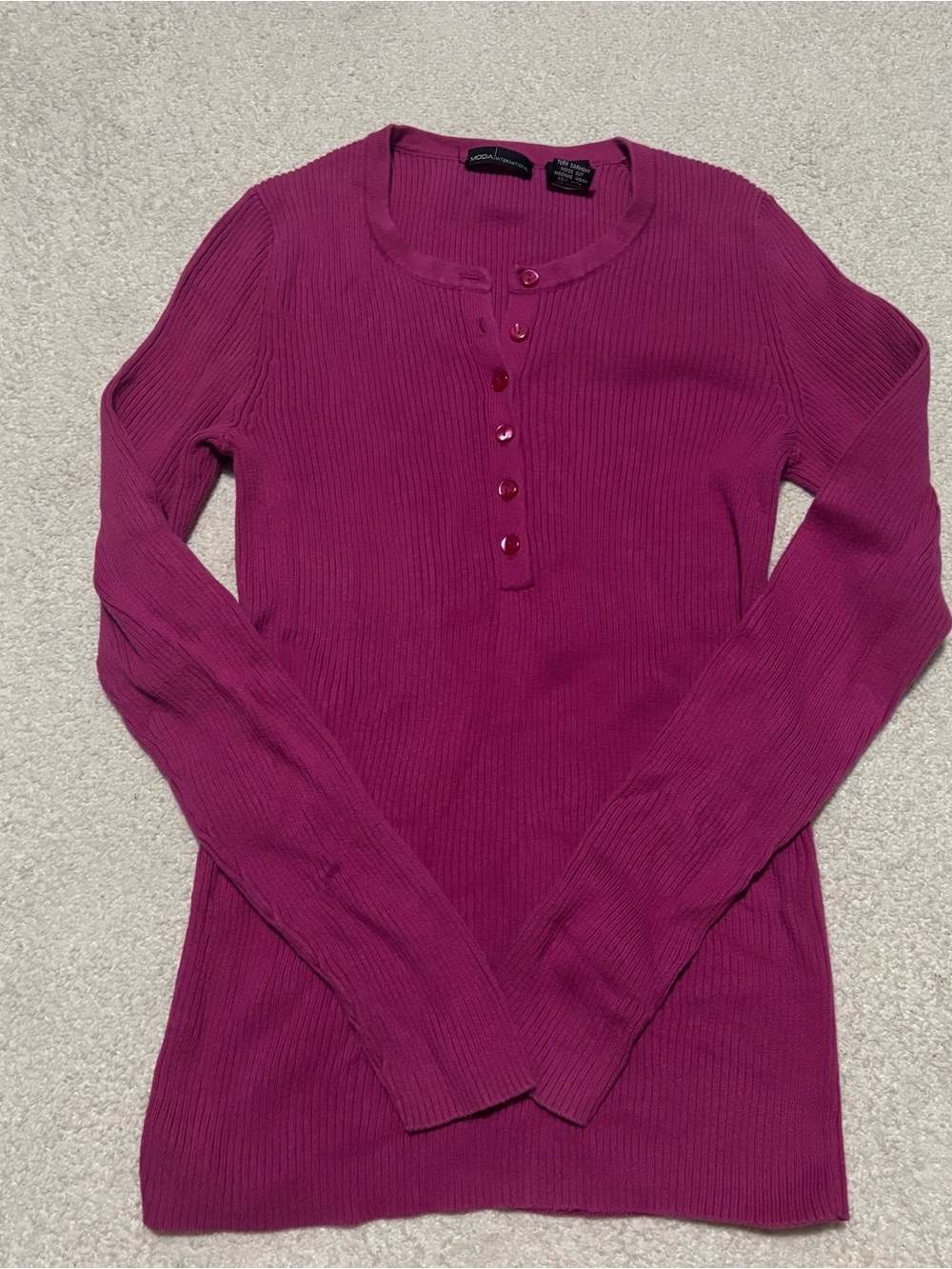 Moda International Long Sleeve Ribbed Henley - Magenta